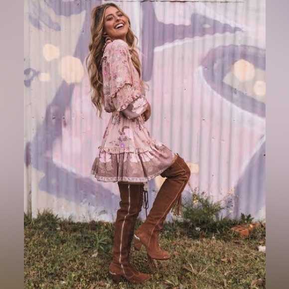 SPELL & THE GYPSY Wild Bloom Blush Pink Long Sleeve Playdress Mini Dress NWT - Picture 2 of 8